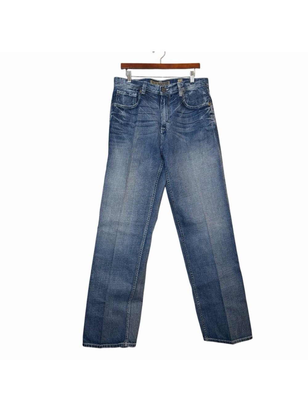 Buckle BKE SETH Jeans Mens 34x34 Thick Stitch  Blue Jeans Medium Wash Starched